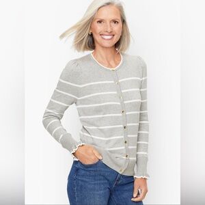 Talbots Charming Cardigan in Heather Grey & White Mariner Stripe | Size XL